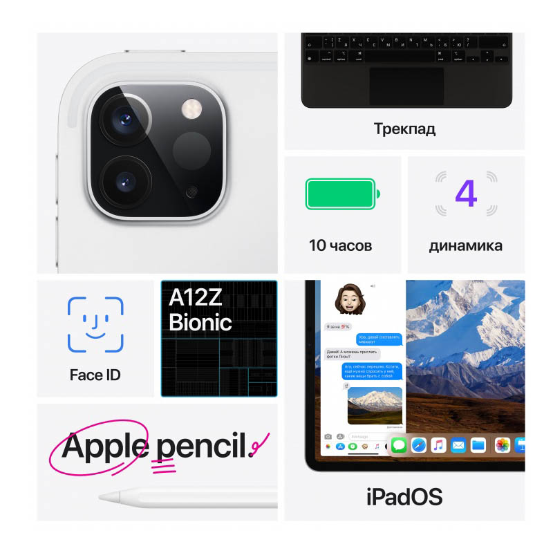 планшет apple ipad pro 12.9 wi-fi + cellular 512gb (2020) silver (серебристый)