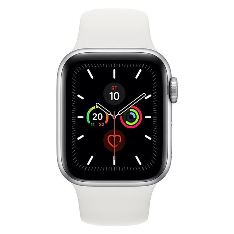 часы apple watch series 5 gps 44mm aluminum case with sport band silver, white (белый)