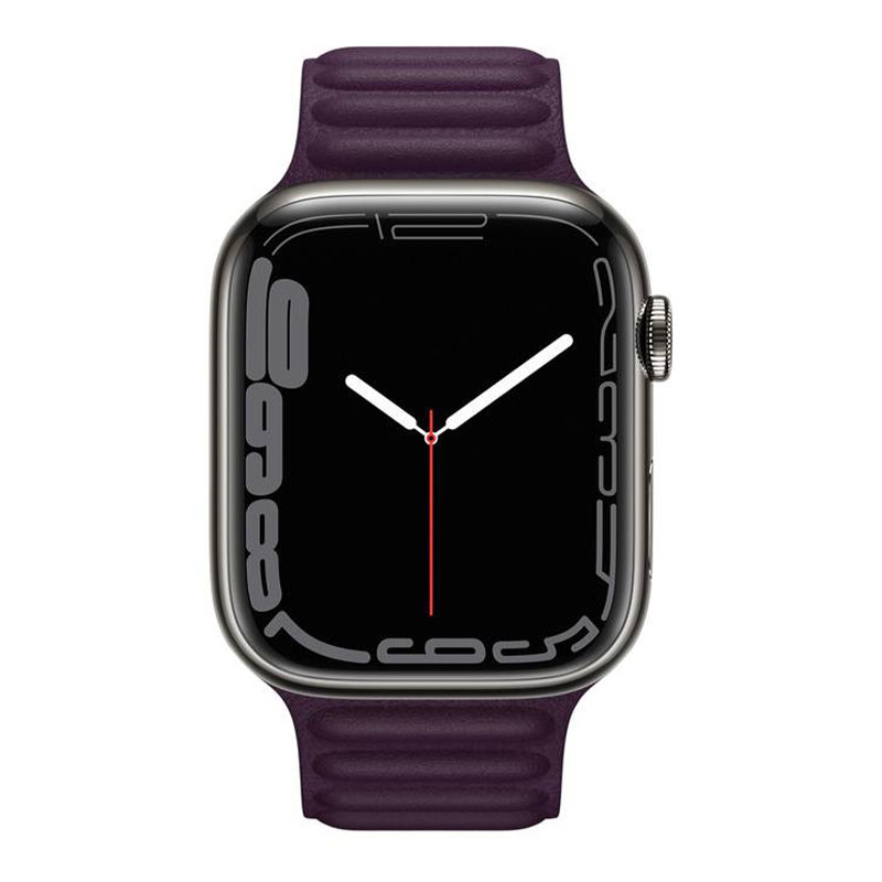 часы apple watch series 7 45 мм графитовая нержавеющая сталь, браслет из кожи «тёмная вишня»