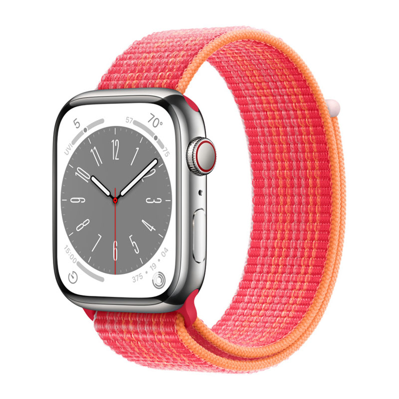 умные часы apple watch series 8 gps + cellular 45мм silver stainless steel case with sport loop