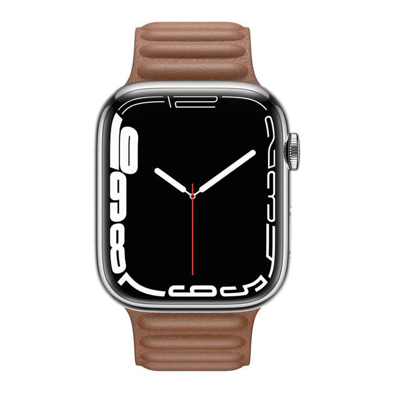 часы apple watch series 7 45 мм серебристая нержавеющая сталь браслет из кожи «золотой песок»