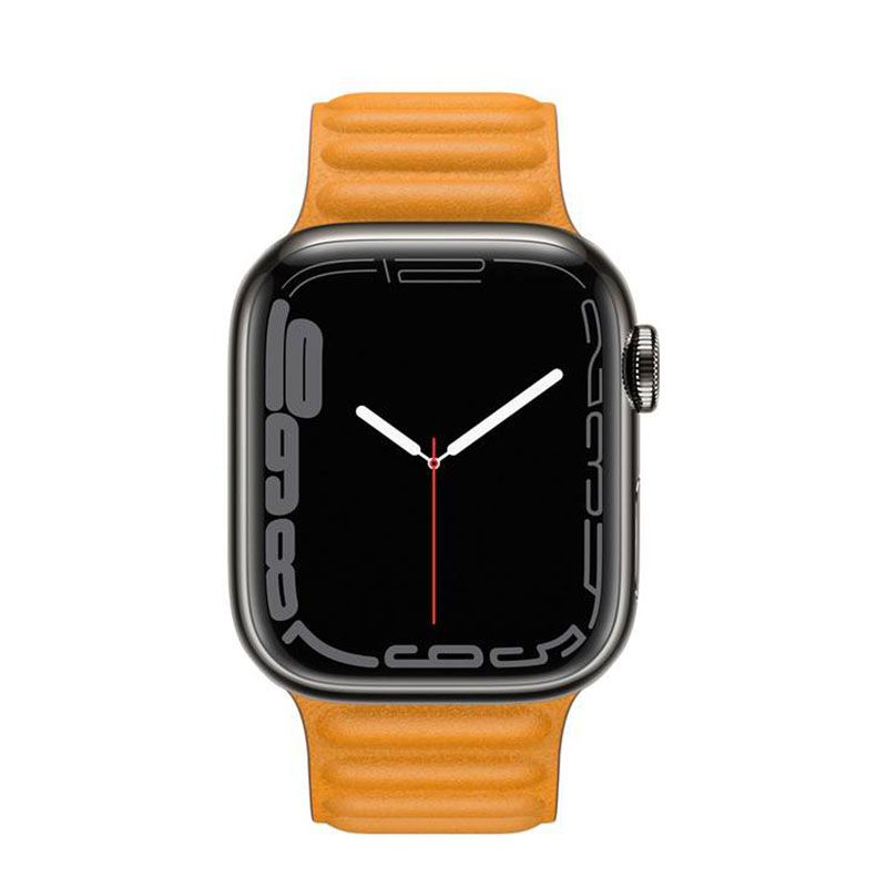 часы apple watch series 7 41 мм графитовая нержавеющая сталь браслет из кожи «золотой апельсин»