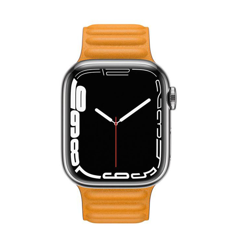 часы apple watch series 7 41 мм серебристая нержавеющая сталь браслет из кожи «золотой апельсин»