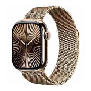 умные часы apple watch series 10 gps + cellular 46 мм, gold titanium case with gold milanese loop m/l