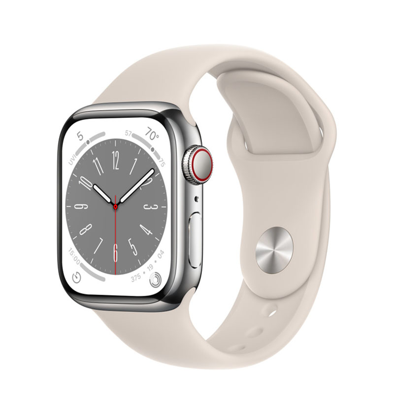 умные часы apple watch series 8 gps + cellular 41мм silver stainless steel case with sport band
