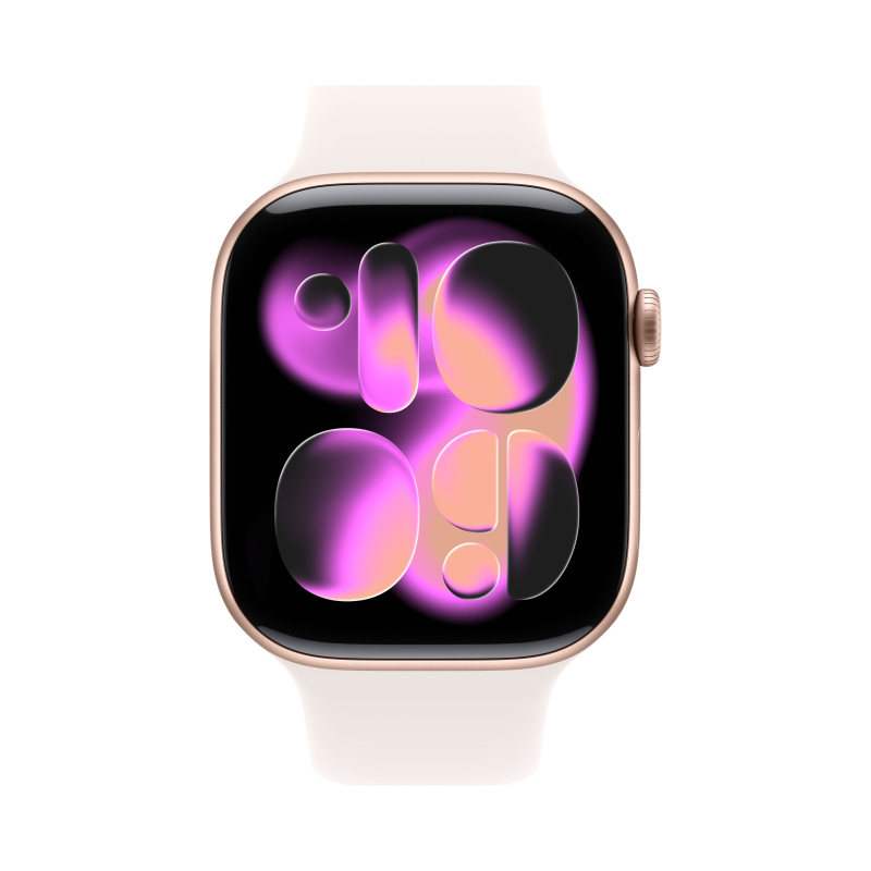 умные часы apple watch series 11 (2025) gps 46 мм, rose gold aluminium case, sport band, starlight m/l