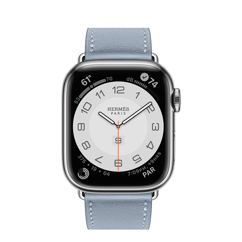 часы apple watch series 7 hermes 41 мм с кожаным ремешком голубого цвета