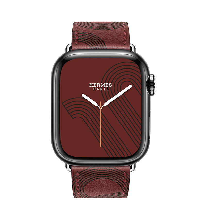 часы apple watch series 7 hermes 41 мм, черный, кожаный красный ремешок с черным узором