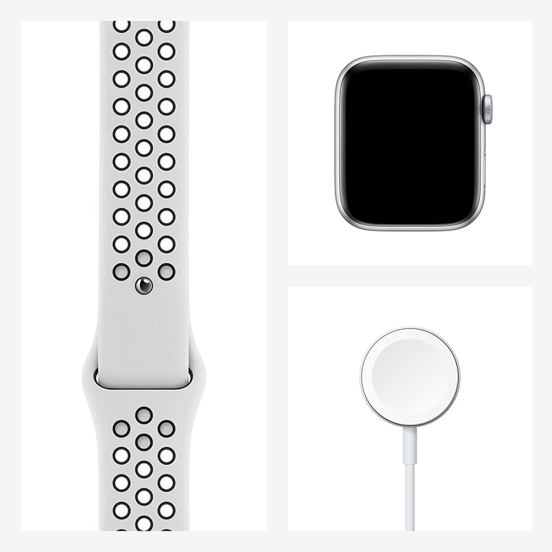 часы apple watch nike se 40 мм корпус из алюминия серебристого цвета, спортивный ремешок nike цвета чистая платина/чёрный