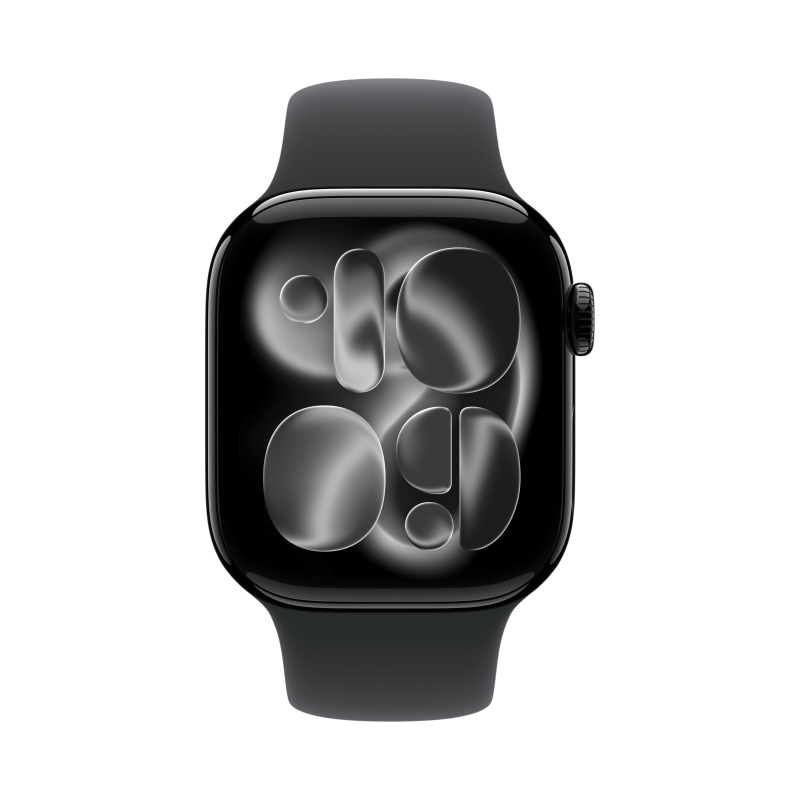 умные часы apple watch series 11 (2025) gps 42 мм, jet black aluminium case, sport band, black s/m
