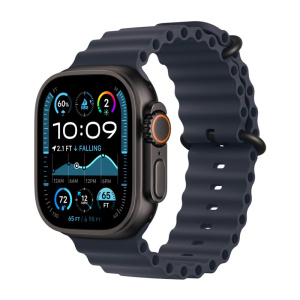 умные часы apple watch ultra 2 (2024) gps + cellular, 49 мм, black titanium case with blue ocean band, темно-синий