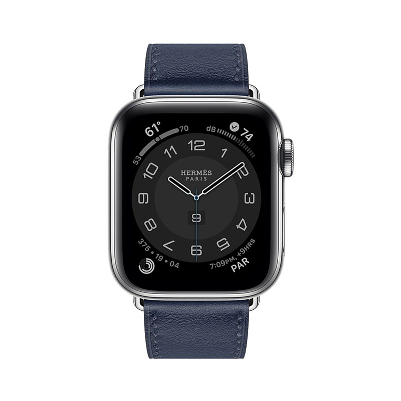 часы apple watch series 6 hermès 40mm корпус из стали серебристого цвета, синий кожаный ремешок (mgwm3)
