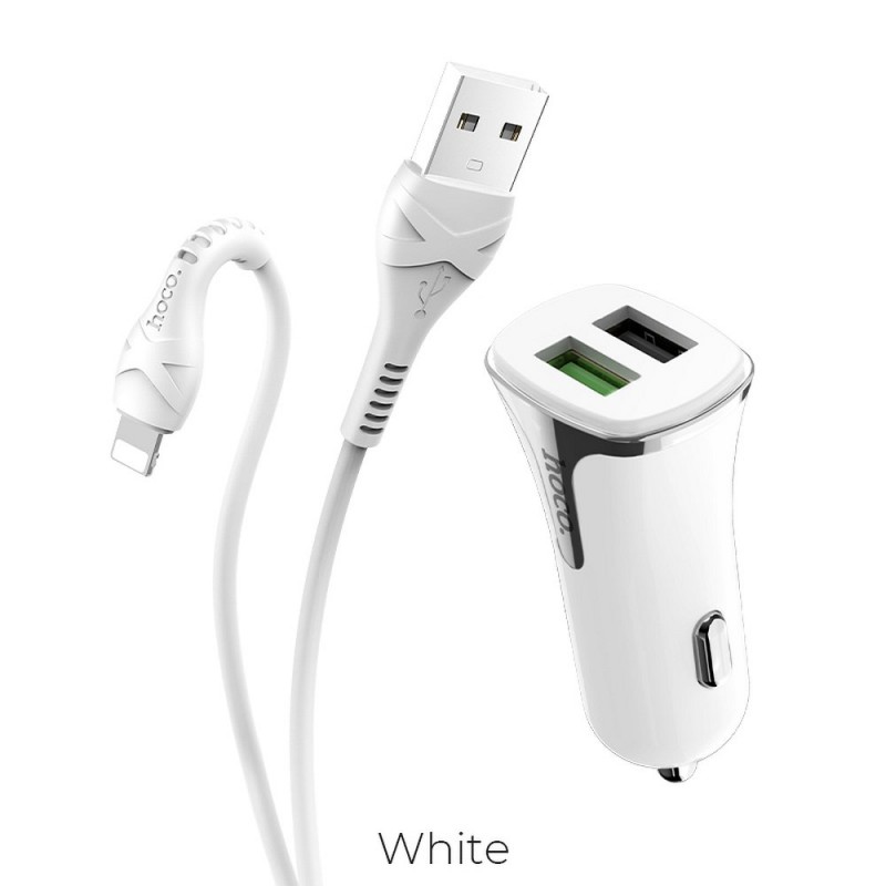 азу hoco z31 2usb + кабель type-c qc3.0 white