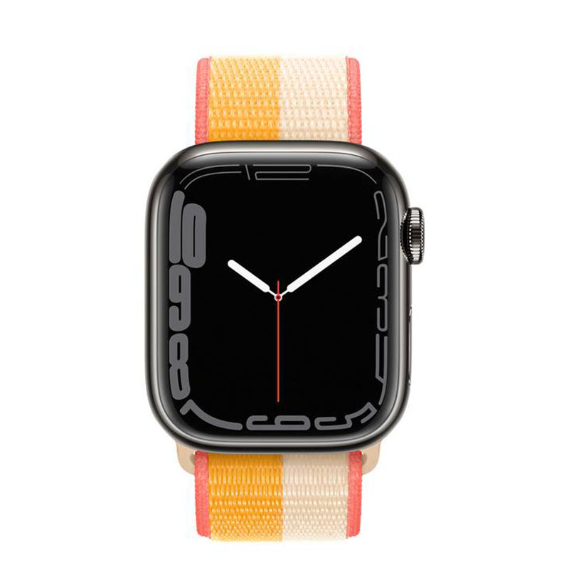 часы apple watch series 7 41 мм сталь графитового цвета спортивный браслет «спелый маис/белый»
