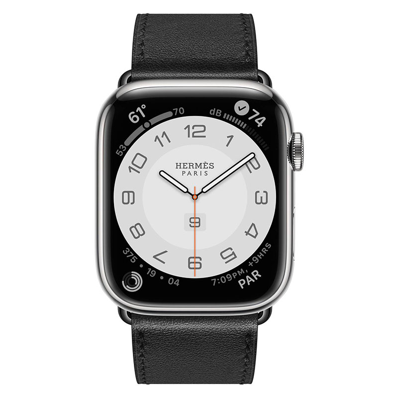 часы apple watch series 7 hermes 45 мм с кожаным ремешком черного цвета
