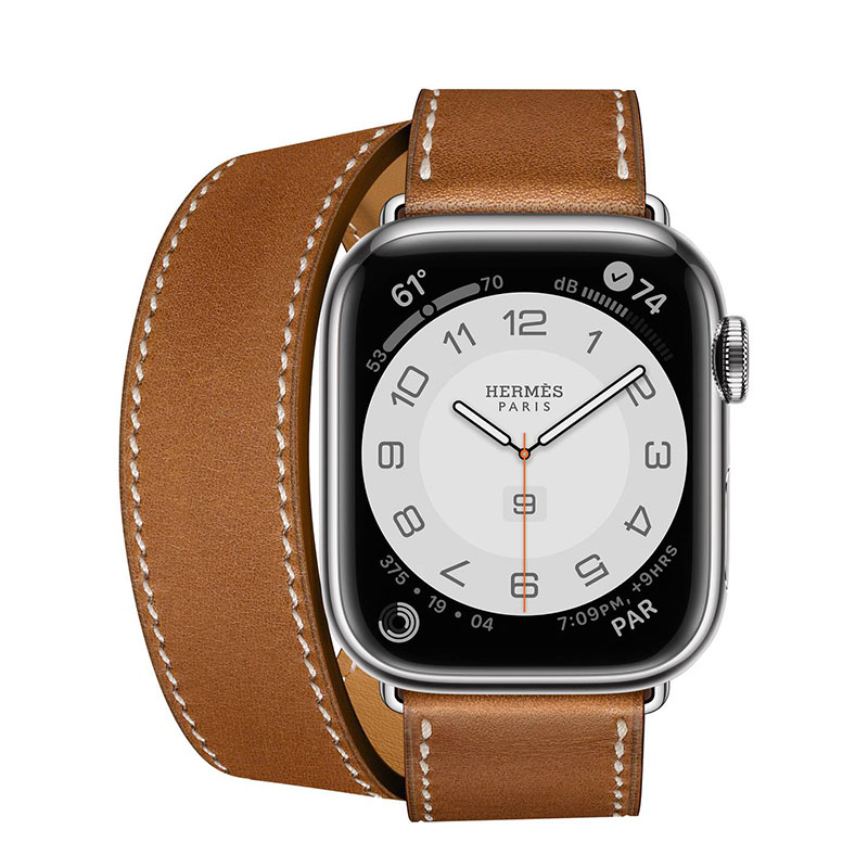 часы apple watch series 7 hermes 41 мм двойной длинный кожаный ремешок коричневого цвета