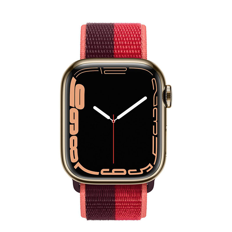 часы apple watch series 7 41 мм сталь золотистая спортивный браслет красный