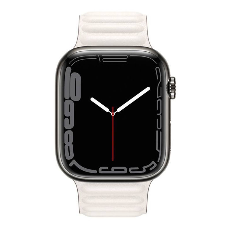 часы apple watch series 7 45 мм графитовая нержавеющая сталь браслет из кожи «белый мел»