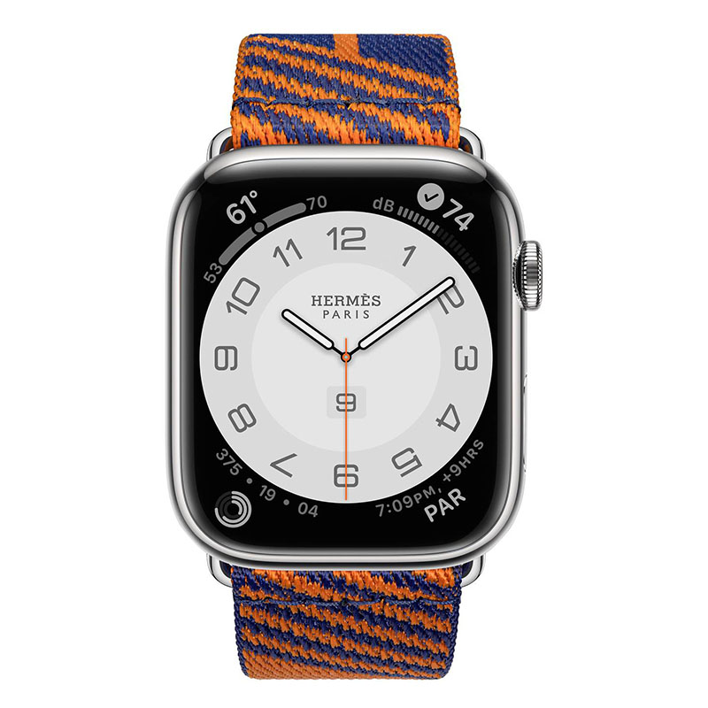 часы apple watch series 7 hermes 45 мм с нейлоновым ремешком синий сапфир/оранжевый