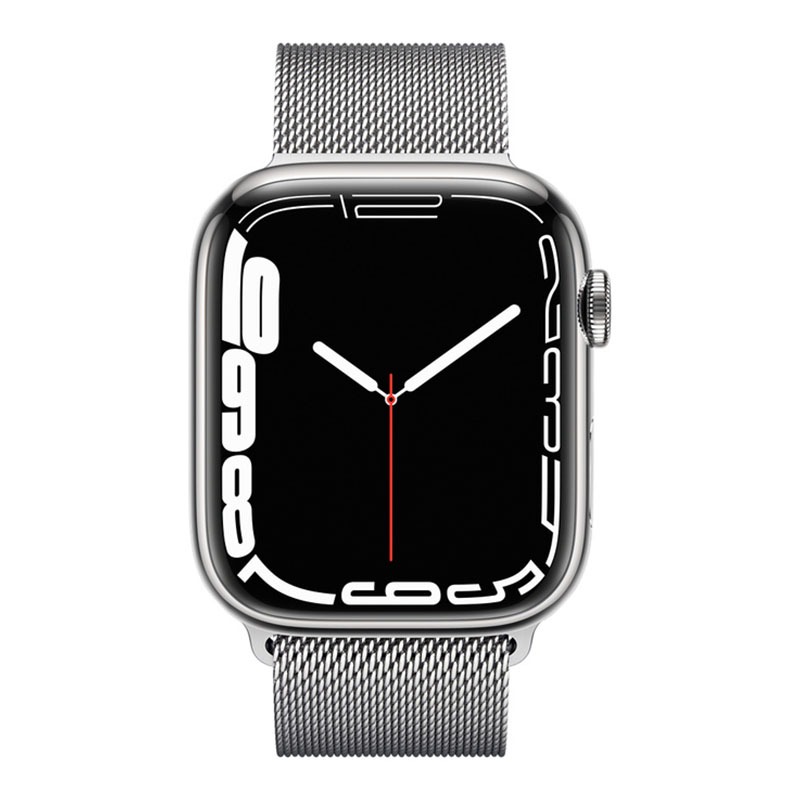 часы apple watch series 7 45 мм стальные серебристый миланский сетчатый браслет