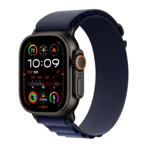 умные часы apple watch ultra 2 (2024) gps + cellular, 49 мм, m, black titanium case with blue alpine band, темно-синий