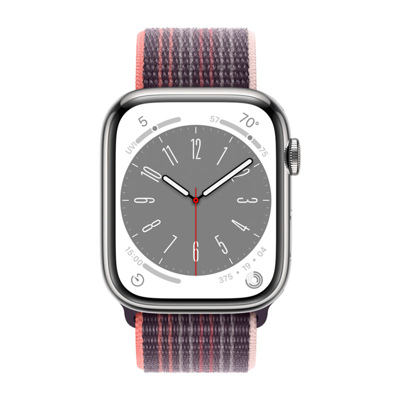 умные часы apple watch series 8 gps + cellular 45мм silver stainless steel case with sport loop