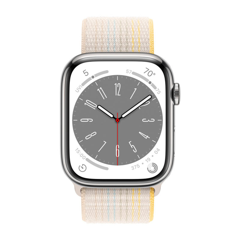 умные часы apple watch series 8 gps + cellular 45мм silver stainless steel case with sport loop