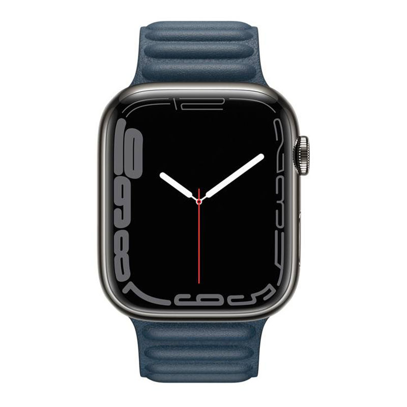 часы apple watch series 7 45 мм графитовая нержавеющая сталь браслет из кожи «балтийский синий»