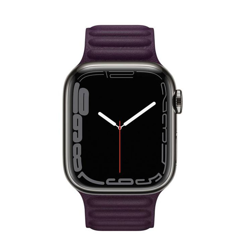 часы apple watch series 7 41 мм графитовая нержавеющая сталь браслет из кожи «тёмная вишня»