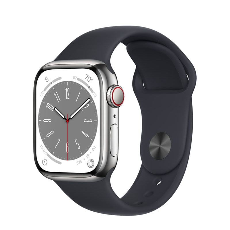 умные часы apple watch series 8 gps + cellular 41мм silver stainless steel case with sport band