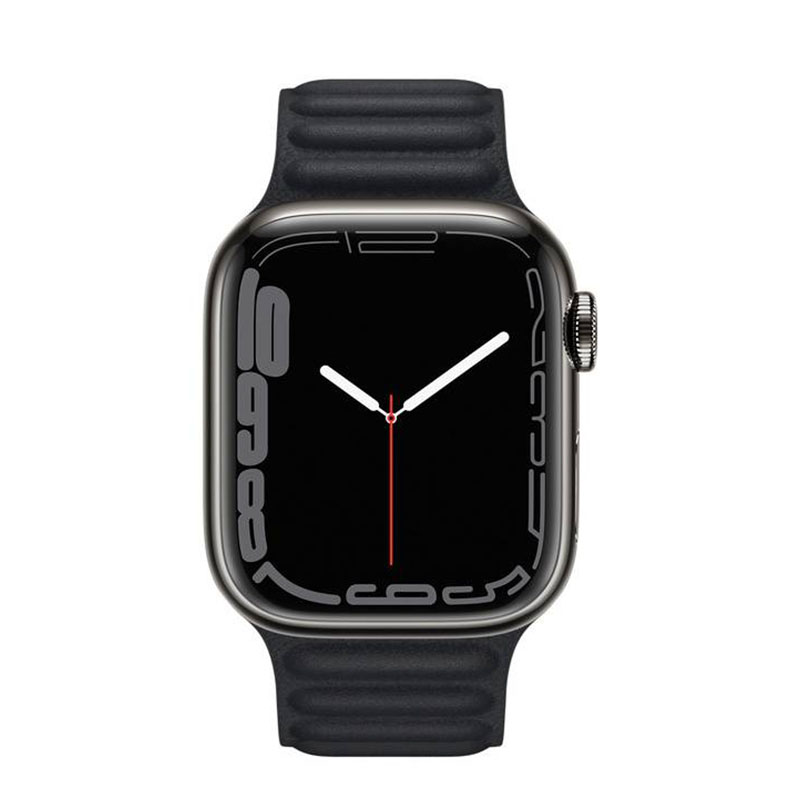 часы apple watch series 7 41 мм графитовая нержавеющая сталь браслет из кожи «тёмная ночь»