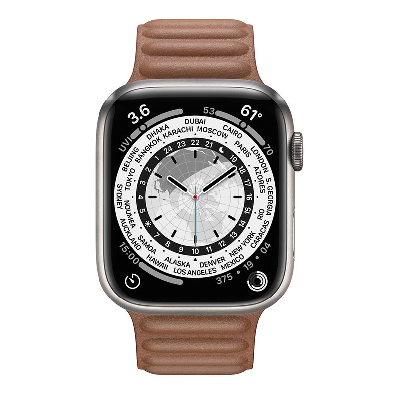 часы apple watch series 7 45 мм титановые кожаный ремешок золотисто-коричневый