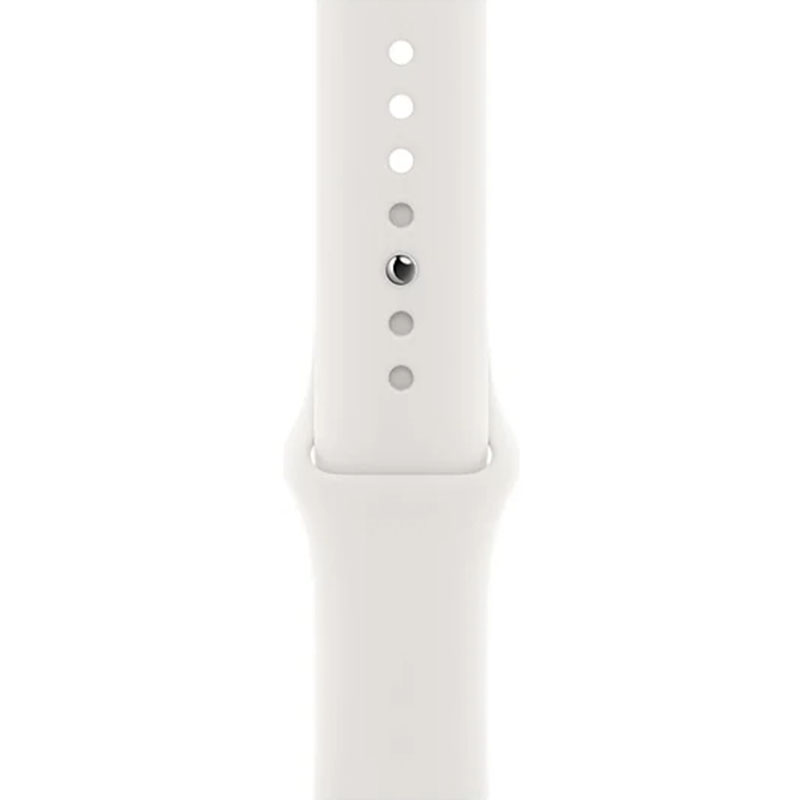 часы apple watch series 6 44mm корпус из алюминия серебристого цвета, cпортивный ремешок белый (m00d3)