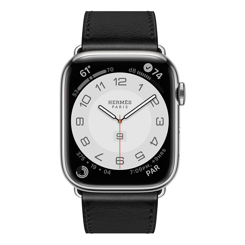 часы apple watch series 7 hermes 45 мм ремешок из черной кожи с раскладывающейся застёжкой